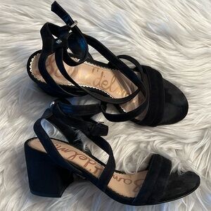 USED Sam Edelman Sammy Block Heel Sandal Black Suede 6.5